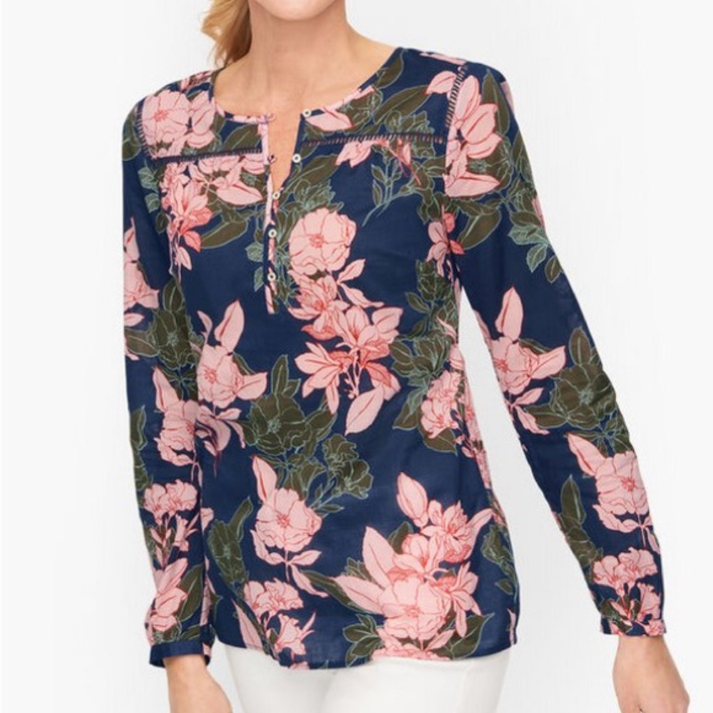 Talbots blouse like new.  Large.  Navy and pink. Nice detail